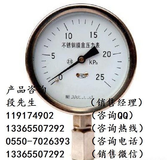 YE-100B正壓0-10kPa不銹鋼膜盒壓力表