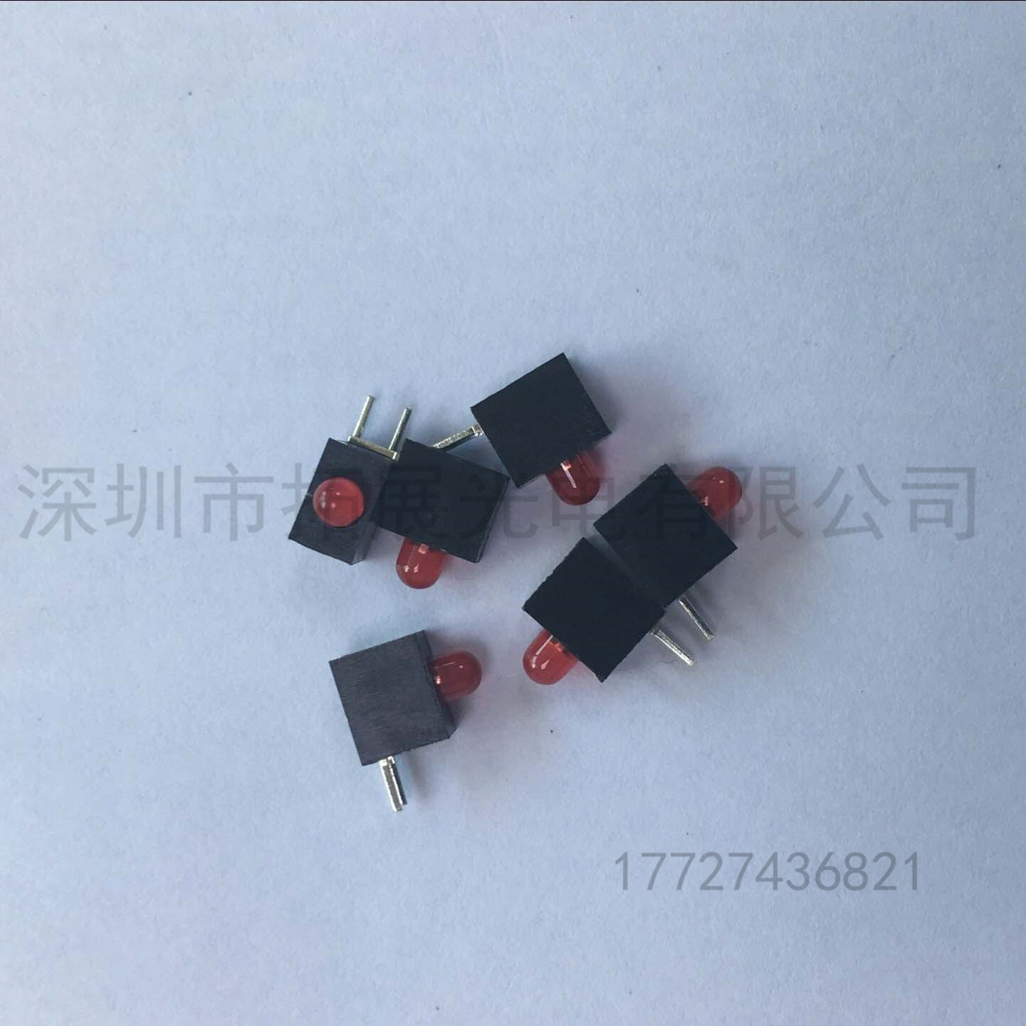 廠家直供LED燈珠含燈座3mm單色紅光2腳3mm單色帶燈座單孔黑色