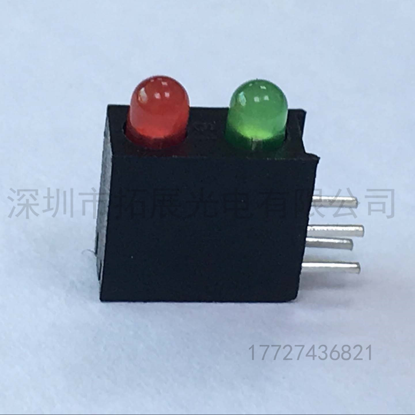 批發(fā)LED發(fā)光二極管帶燈座3mm紅綠圓頭高亮帶2孔2燈可切腳