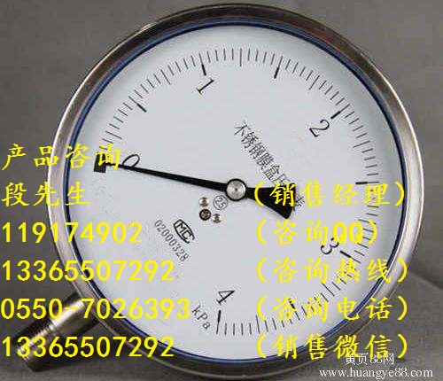 YE-100B（正壓0~4KPa）不銹鋼膜盒壓力表