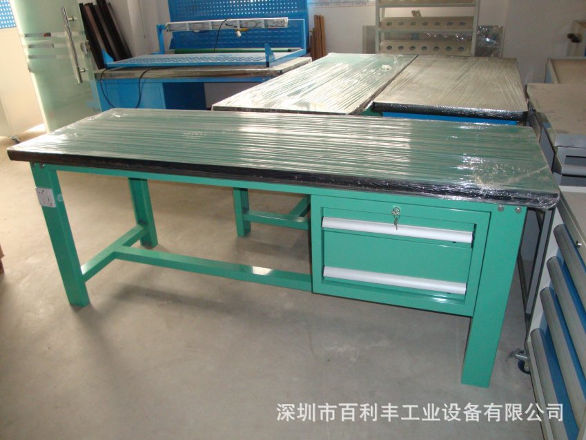 現(xiàn)貨供應(yīng)車間工作臺(tái)，二個(gè)抽屜防靜電工作臺(tái)，廠家可定制帶輪子移動(dòng)工作臺(tái)