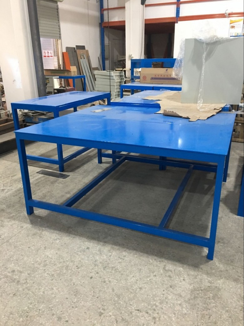定制銷售工廠工作桌，鐵板桌面工作桌，實(shí)木桌面工作桌