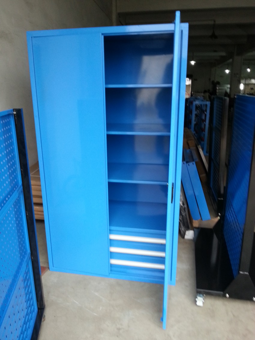 江蘇車間重型工具柜 雙開門柜層板可調(diào)節(jié) 帶三抽屜收納柜 深圳工具柜生產(chǎn)家