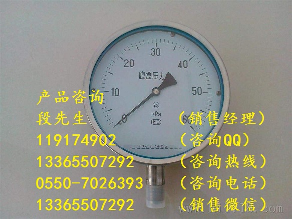 Y-60B不銹鋼壓力表0-6MPa報價