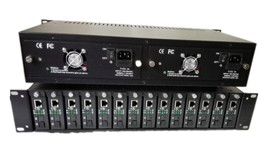 HY-2U/14C 光纖收發(fā)器機框雙電源供電冗余備份，雙風(fēng)扇散熱