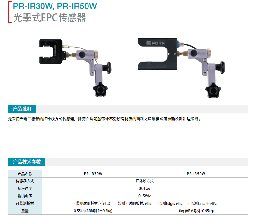 韓國保羅光學式EPC傳感器PR-IR30W PR-IR50W