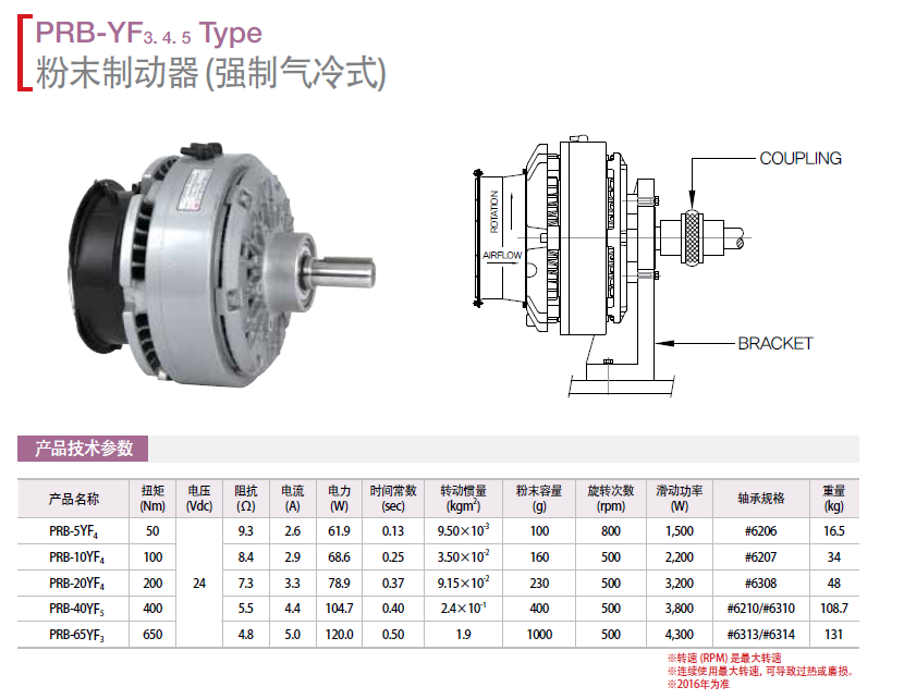 磁粉制動(dòng)器（強(qiáng)制氣冷式）：PRB-5YF4 PRB-10YF4 PRB-20YF