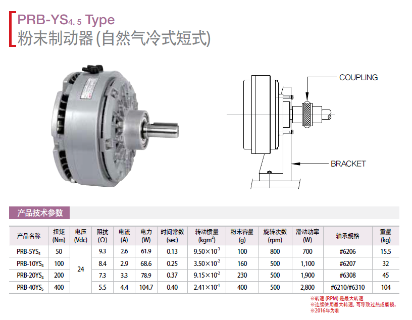 磁粉制動(dòng)器（自然冷氣式 短式）：PRB-5YS4 PRB-10YS4 PRB-2