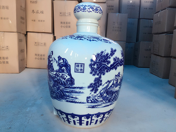 100斤青花瓷大酒壇子酒缸罐小口高蓋（贈金色鎖扣）打孔贈龍頭