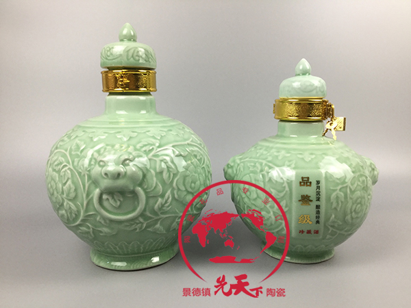 1斤裝影青雕刻獅子頭陶瓷酒瓶 新款高檔白酒酒瓶贈(zèng)送鎖扣