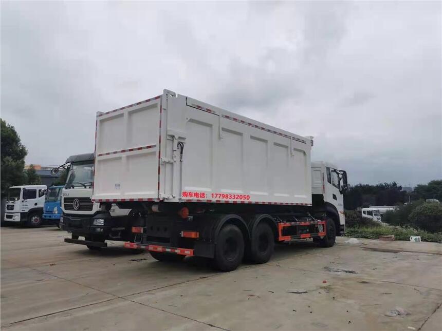 國六30方垃圾箱勾臂垃圾車，車廂可卸式垃圾轉(zhuǎn)運(yùn)車