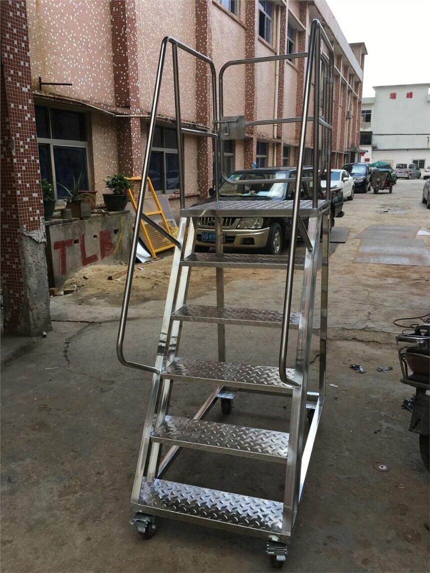 不銹鋼登高梯 工廠超市移動(dòng)平臺(tái)梯 倉(cāng)庫(kù)車(chē)間護(hù)欄登高梯