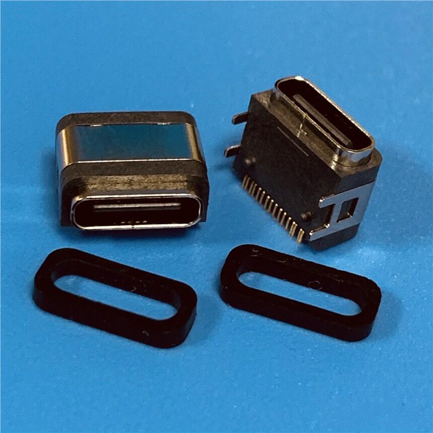 TYPE C 16P臥式防水母座 USB 3.1 板上四腳插板防水插座 IP67防水等級