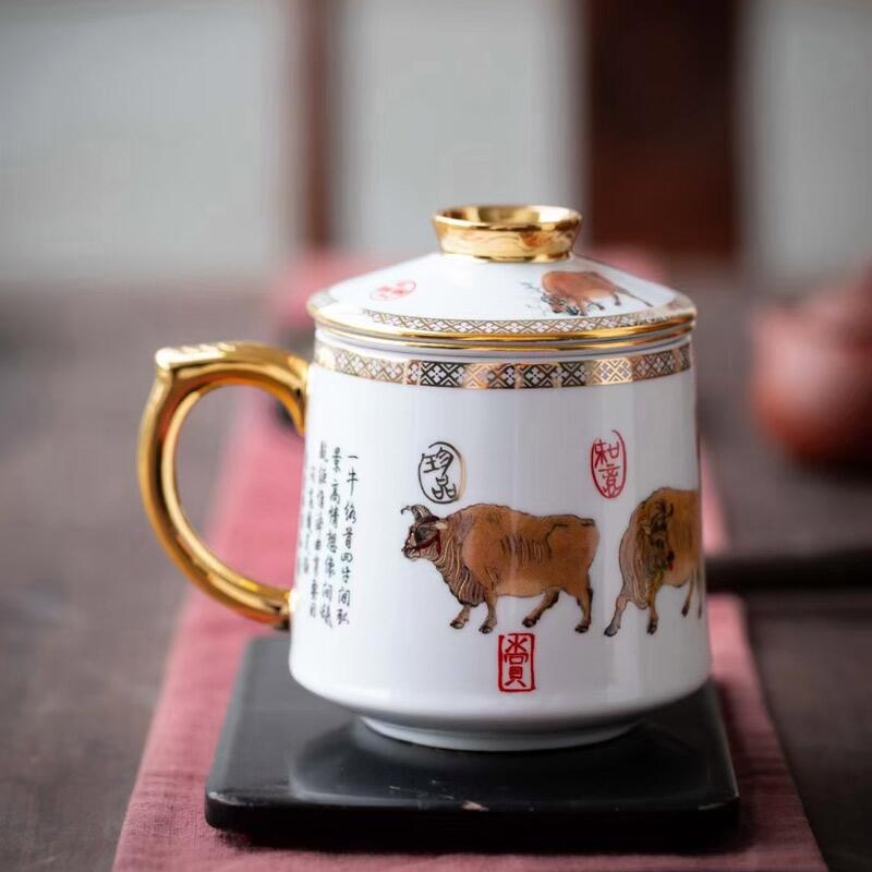 中式文創(chuàng)禮品辦公杯套裝 景德鎮(zhèn)陶瓷個人杯過濾禮盒送禮