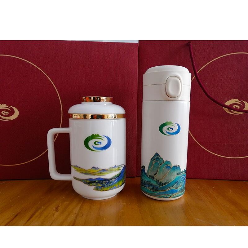 千里江山辦公杯套裝，新品文創(chuàng)國(guó)潮禮品保溫杯三件杯禮盒裝商務(wù)企業(yè)定制