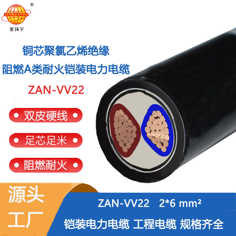 金環(huán)宇電纜 ZAN-VV22-2X6平方 a類阻燃耐火兩芯鎧裝電力電纜