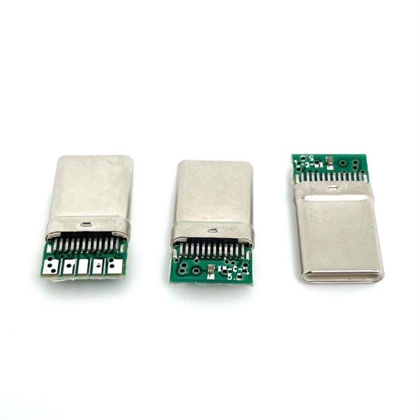 TYPE-C-24P帶板公頭 5P焊盤單充電數據 C對C公頭 拉伸款