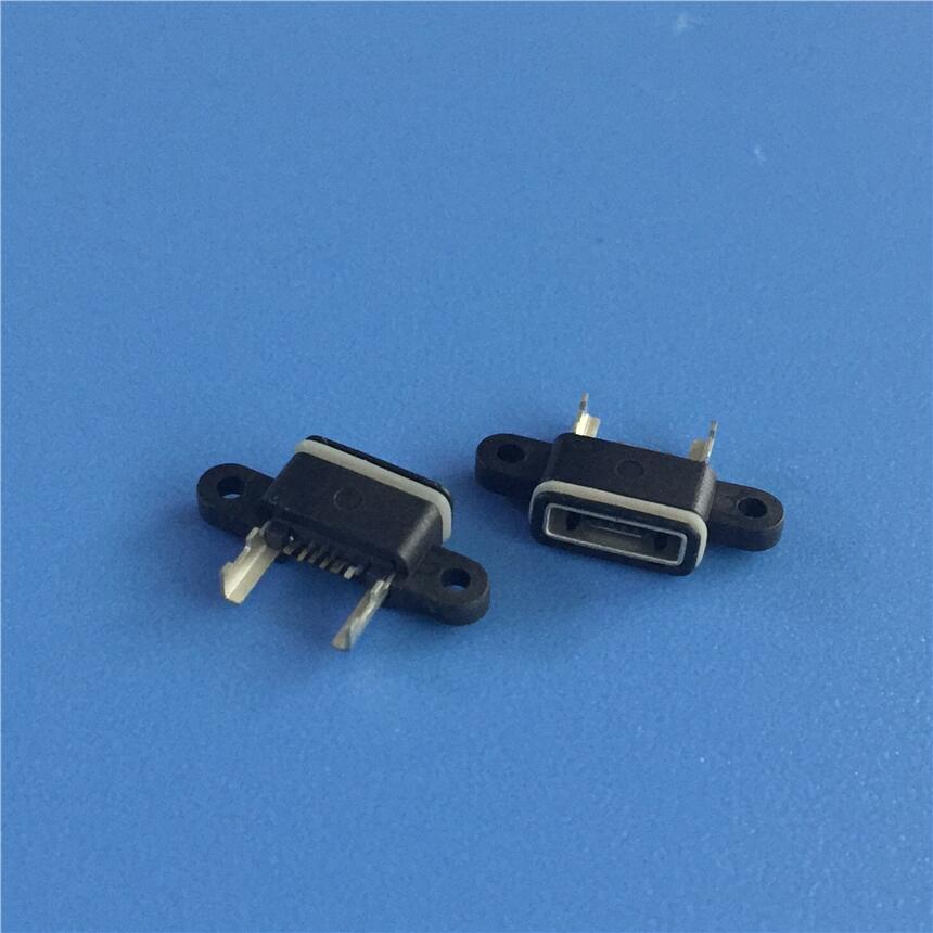MICRO A型防水母座 方型口5P/貼板防水邁克 帶支架 帶雙耳螺絲孔