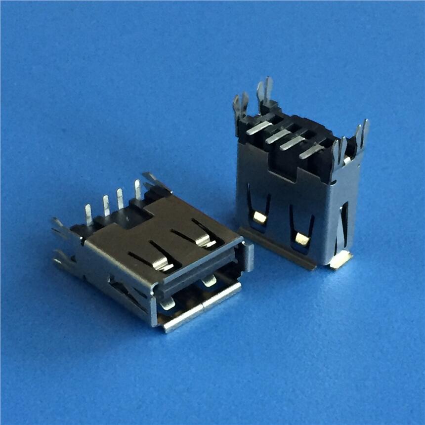 A母立貼 AF-4P/180度立式貼片母座 USB立式貼片插座 卷邊銅殼