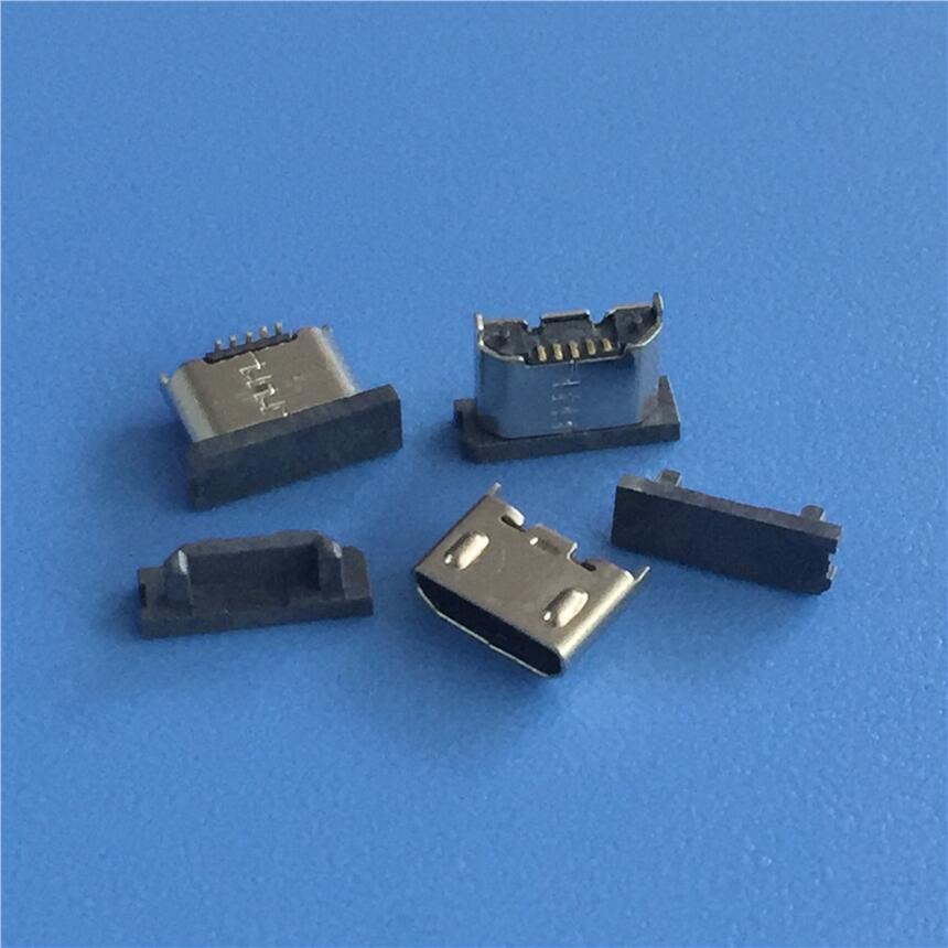 立貼MICRO母座TYPE-B型-5P/180度立式貼片插座帶定位柱