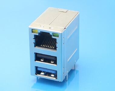 RJ45網(wǎng)口帶燈 8P8C+AF雙層2.0/90度插板 二合一組合網(wǎng)絡(luò)接口插座