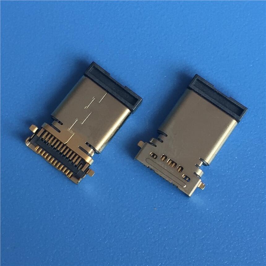 TYPEC 沉板雙貼公頭 固定腳前貼后插 24P/雙排貼片SMT母座帶防塵塞
