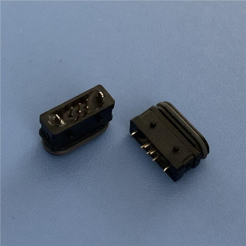 MICRO B型180度直插防水母座 MICRO usb 5P立式防水插座 帶防水膠圈