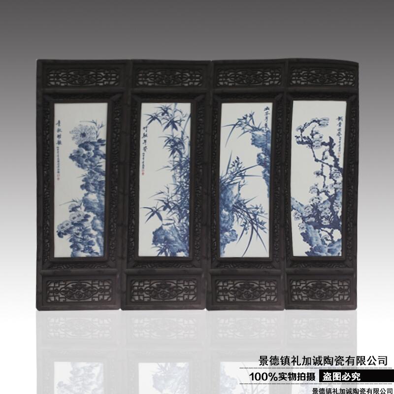 定制新中式掛畫 大型陶瓷壁畫 景德鎮(zhèn)青花瓷瓷板畫廠家