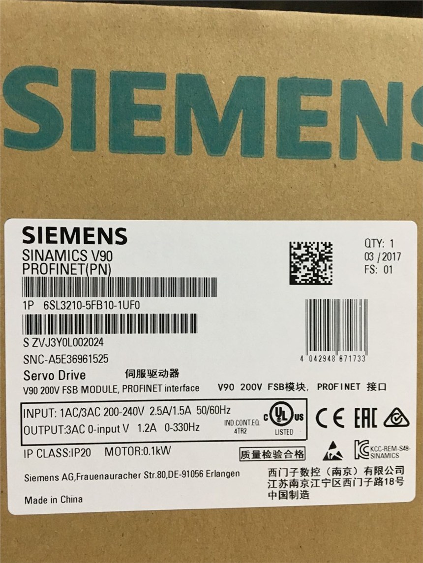 原裝0.1KW西門(mén)子V90伺服驅(qū)動(dòng)器PN版本6SL3210-5FB10-1UF0