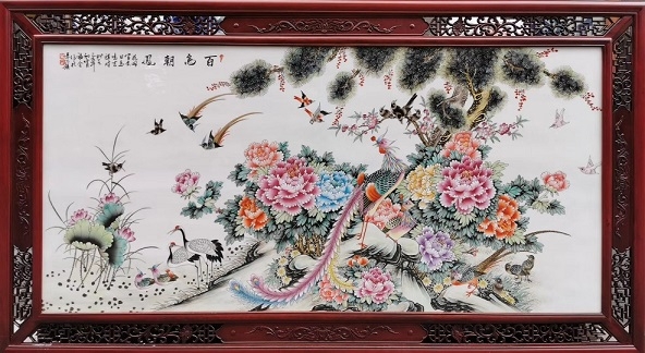 大師手繪瓷板畫定制，占年福名師作品陶瓷壁畫掛畫