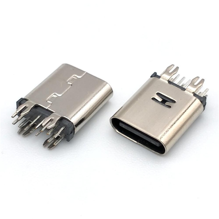 TYPEC母座14P立式插板180度魚叉腳10.010.5L