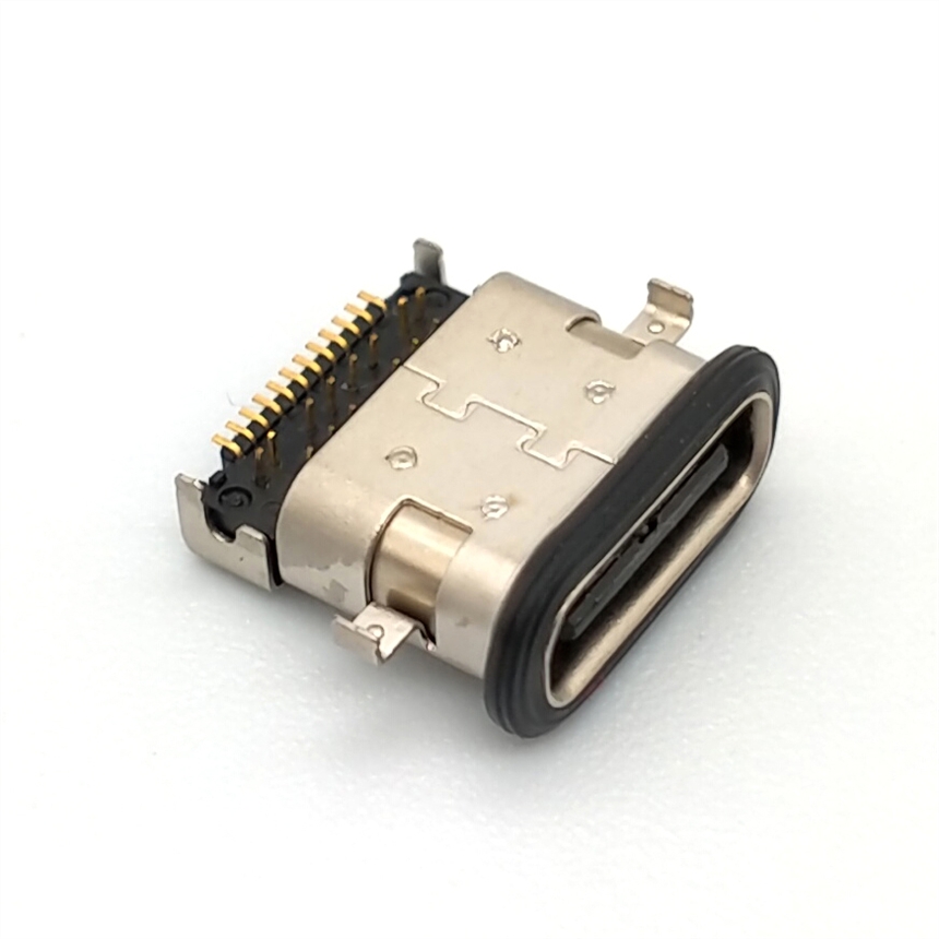 TYPE C 防水母座24P沉板1.4帶膠圈USB3.1雙面插母座前插后貼IPX7