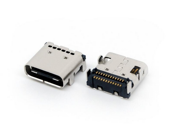 TYPE C母座USB 3.1母頭90度板上四腳插板針雙排SMT帶定位柱