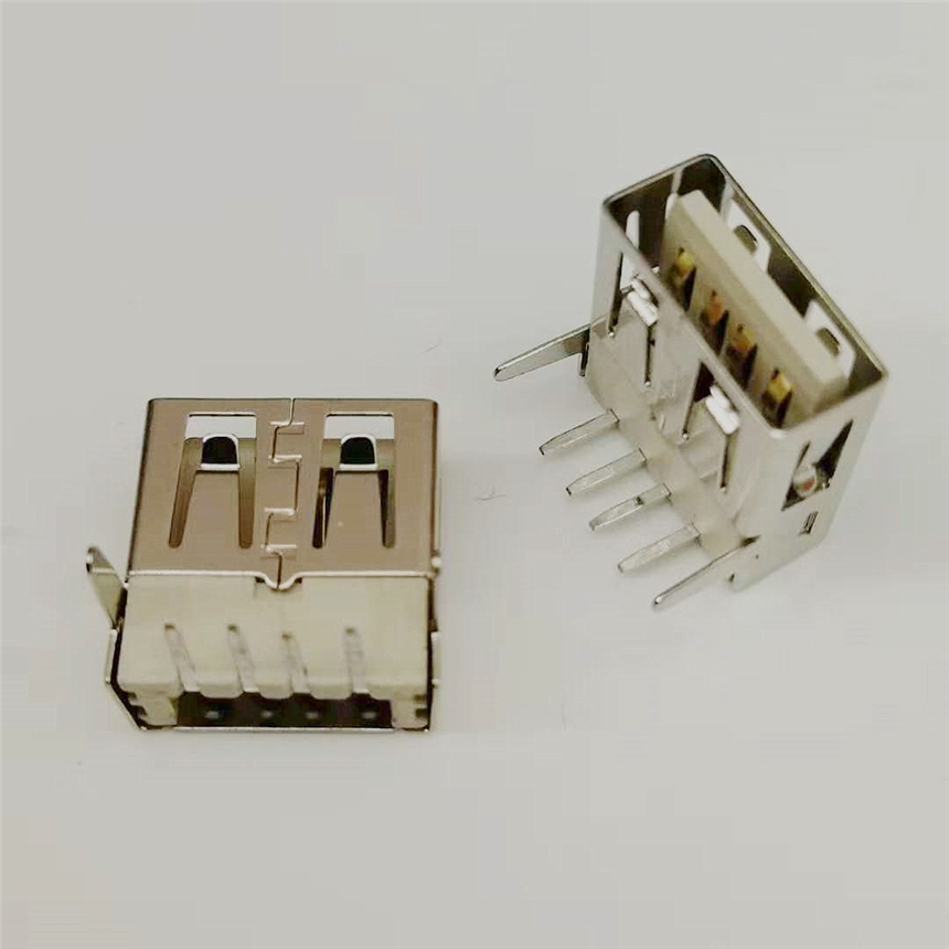 AF USB 2.0 母座 4P 90度后兩腳插板DIP 直腳 直邊 無后蓋 米黃色膠芯