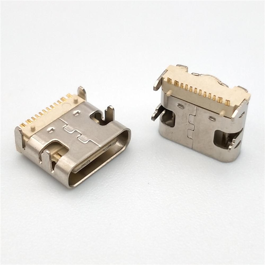 TYPE C 16P母座板上型四腳插板有柱米黃色耐高溫 USB3.1連接器
