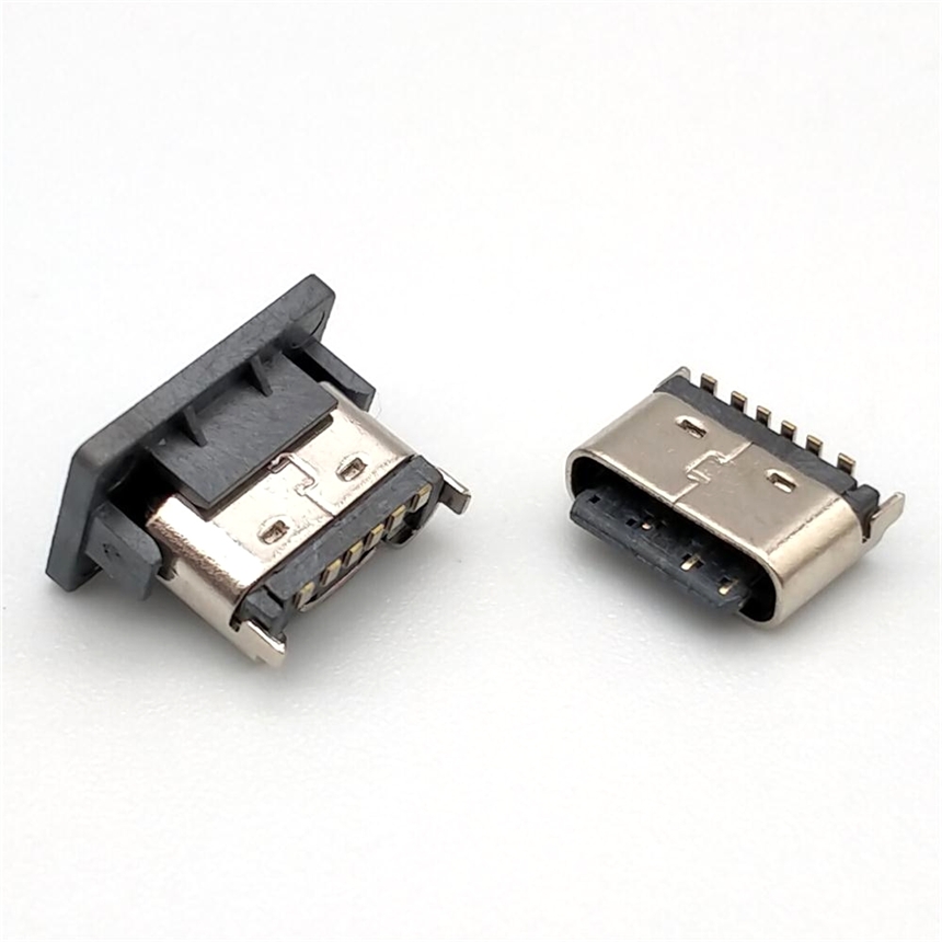 TYPEC 6P母座SMT立式貼片5.0高 舌頭外露加蓋立貼編帶 3.1連接器