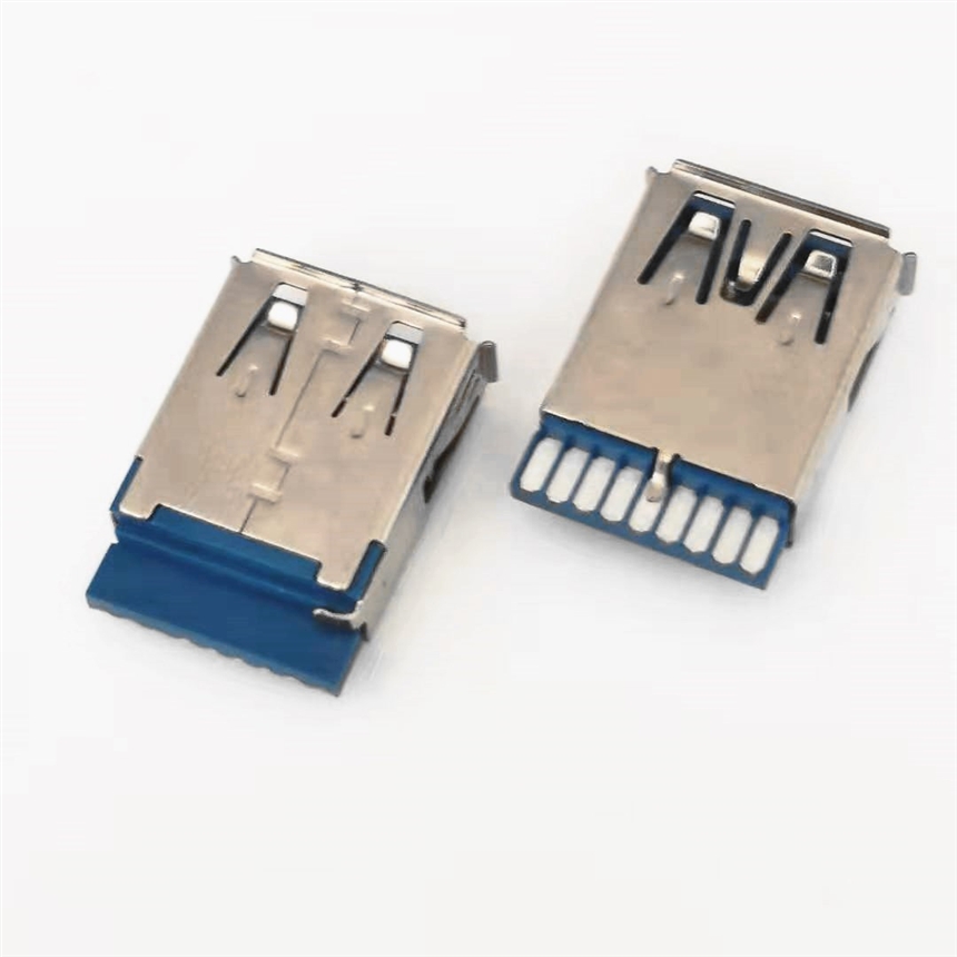 USB 3.0 AF 9PIN焊線母座 180度焊線 單面焊線 帶接地 藍(lán)膠
