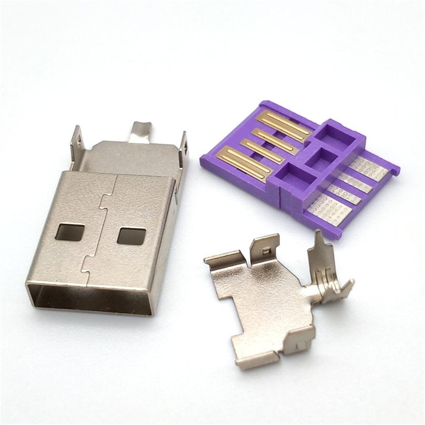 USB2.0 AM公頭5A大電流紫色膠芯三件式 USB連接器華為快充閃充