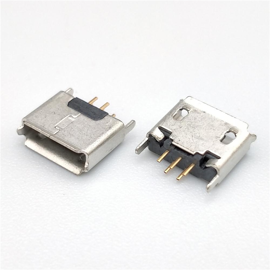 MICRO USB 5P母AB型卷邊方口 不銹鋼霧錫加長針 立式插板180度