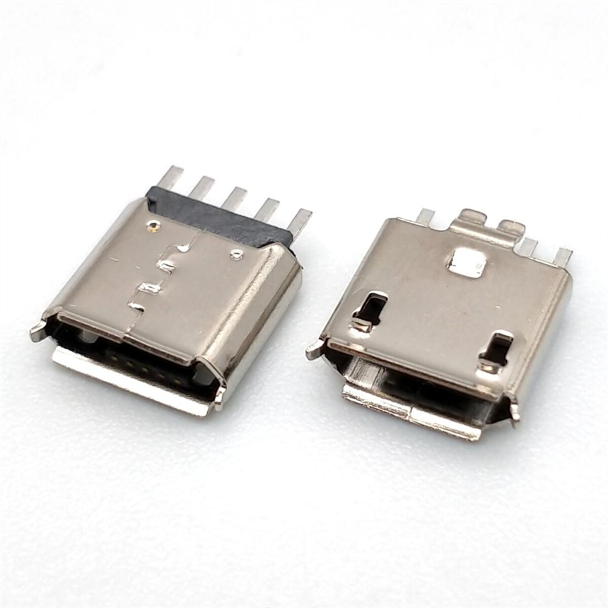 MICRO USB 5P母座夾板0.8卷邊黑膠 魚叉式