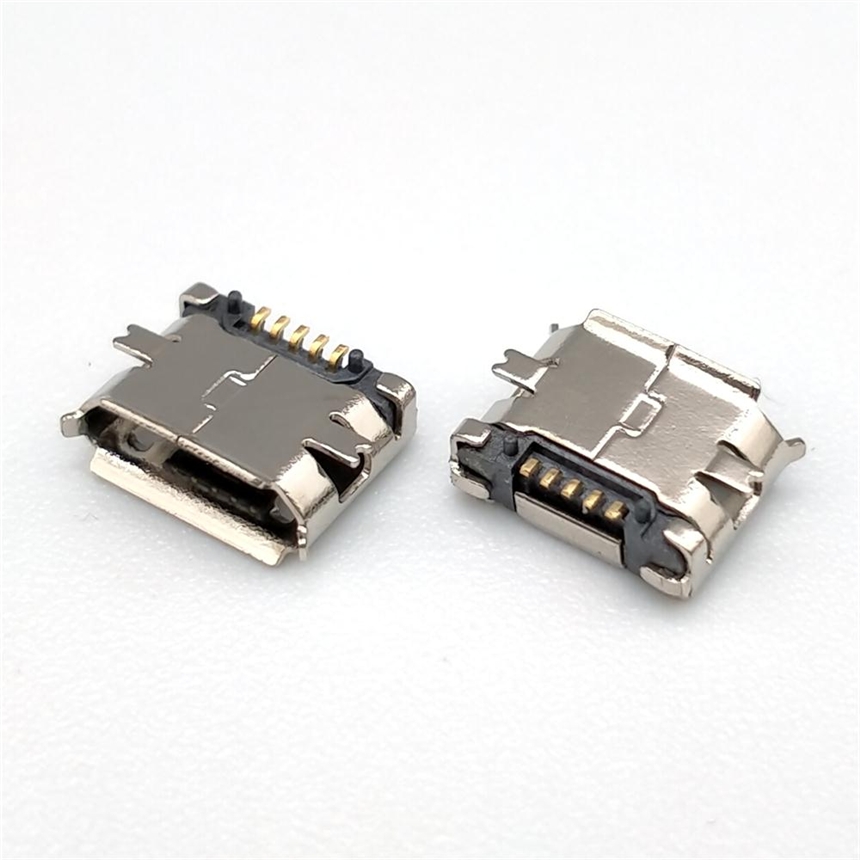 MICRO USB 5P母座四腳全貼片SMT卷邊帶定位柱