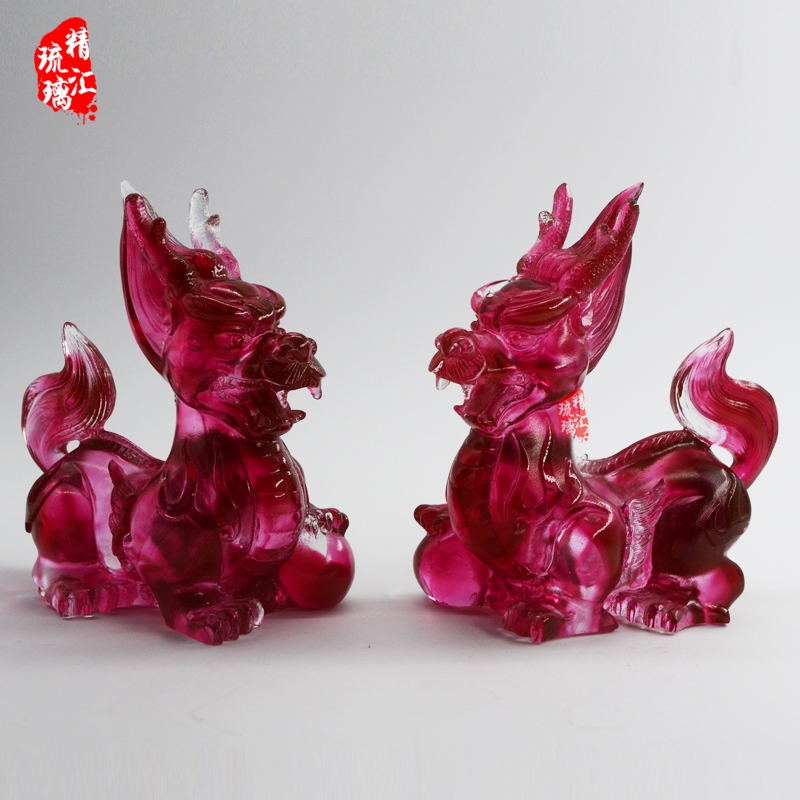 招財納福琉璃麒麟擺件，琉璃風水擺件 廣州琉璃生產(chǎn)批發(fā)廠家