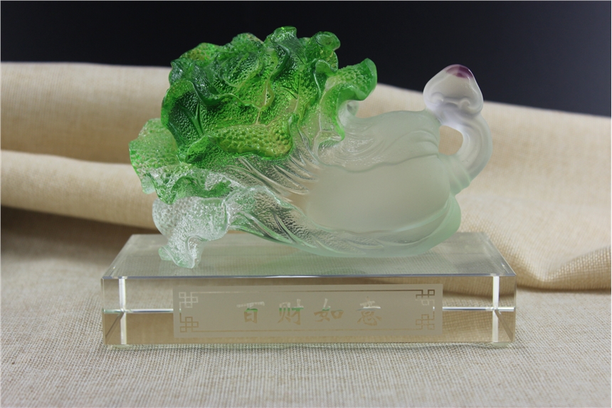百財(cái)如意琉璃白菜擺件 金融公司琉璃禮品 廣州琉璃工廠