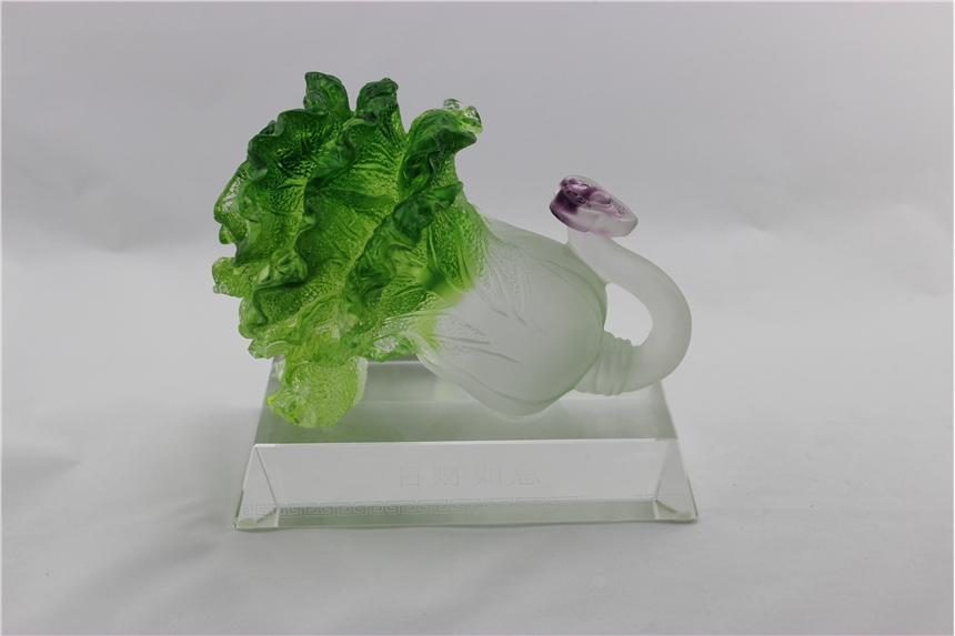 廣州琉璃居家裝飾擺件禮品定做，百財(cái)如意琉璃白菜擺件