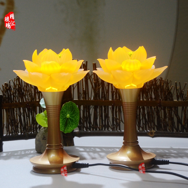 古法琉璃蓮花燈 純銅LED長(zhǎng)明燈 佛前琉璃供燈