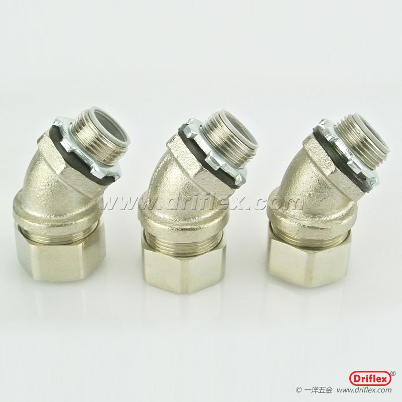 銅鍍鎳45度彎頭外螺紋軟管連接器NPT1/2-NPT2