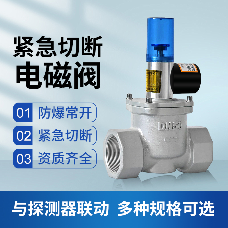 天然氣液化氣防爆電磁閥DN50法蘭螺紋緊急切斷閥工業(yè)化工廠常開閥