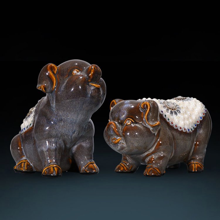 窯變陶瓷珍珠福豬擺件創(chuàng)意禮品家居雕塑工藝品擺件裝飾