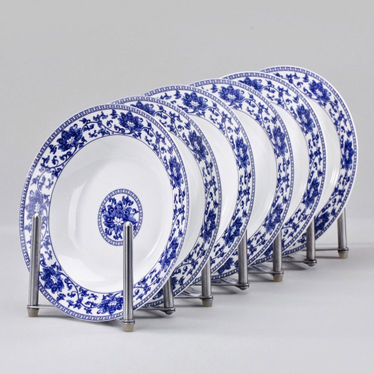 青花瓷餐具中式青花骨瓷碗盤家用陶瓷骨碟4.5寸飯碗