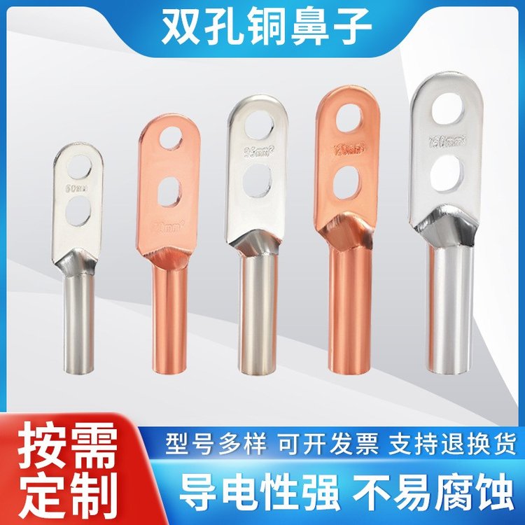 金蟾電氣加工定做DTS雙孔銅鼻子非標(biāo)定制國標(biāo)鍍錫兩孔銅端子